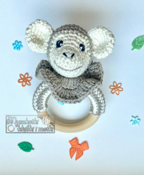 Crochet baby teether eco friendly cotton monkey 2 - Crochet baby teether, eco friendly, cotton monkey, handmade toy,organic toy