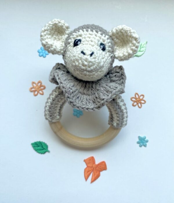 Crochet baby teether eco friendly cotton monkey 4 - Crochet baby teether, eco friendly, cotton monkey, handmade toy,organic toy