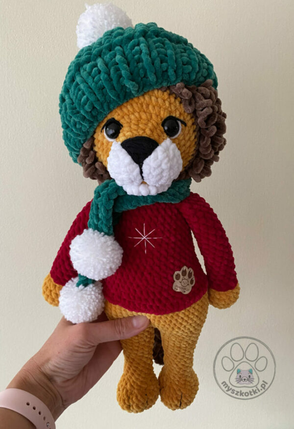 Lion in a red sweater 3 - lion in red sweater,big lion,crochet lion,cuddly toy for baby,Christmas gift