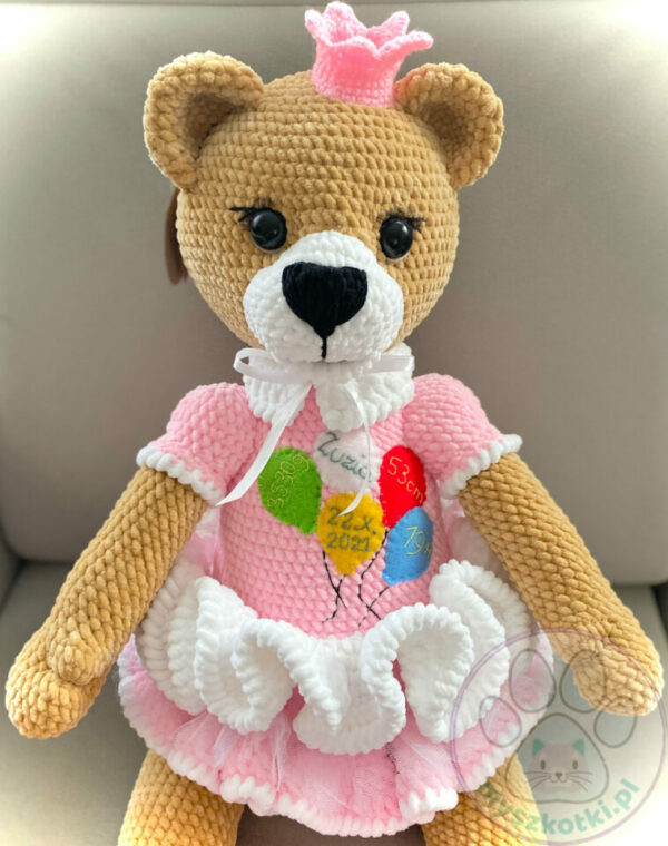 Large teddy bear - princess 70 cm 2 - big teddy bear,crochet teddy bear,teddy bear tag for girl,royal teddy bear,teddy bear cuddle for girl