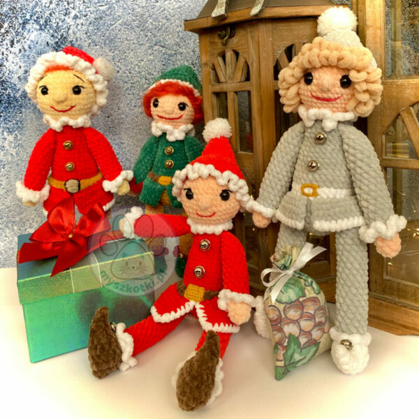 Skrzaty z latarenką - wzór szydełkowy 7 - wzór szydełkowy, skrzaty świąteczne, ozdoby świąteczne, krasnoludki, elfy mikołaja, prezent pod choinkę, prezent dla dziecka, prezent świąteczny