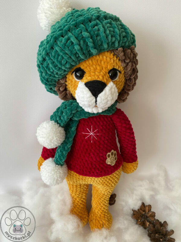 Lion in a red sweater 6 - lion in red sweater,big lion,crochet lion,cuddly toy for baby,Christmas gift