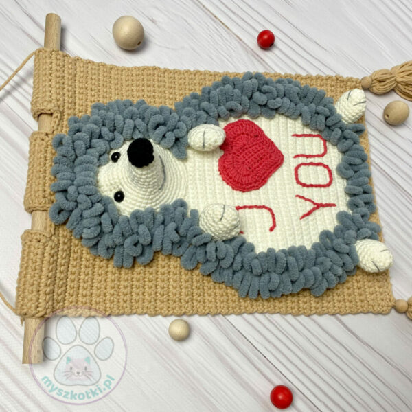 Macrame for the wall - with a hedgehog 3 - doodle for wall, wall hanging, crochet hedgehog, doodle for children's room, i love you, valentine's day gift, crochet heart, wall doodle, picture with hedgehog