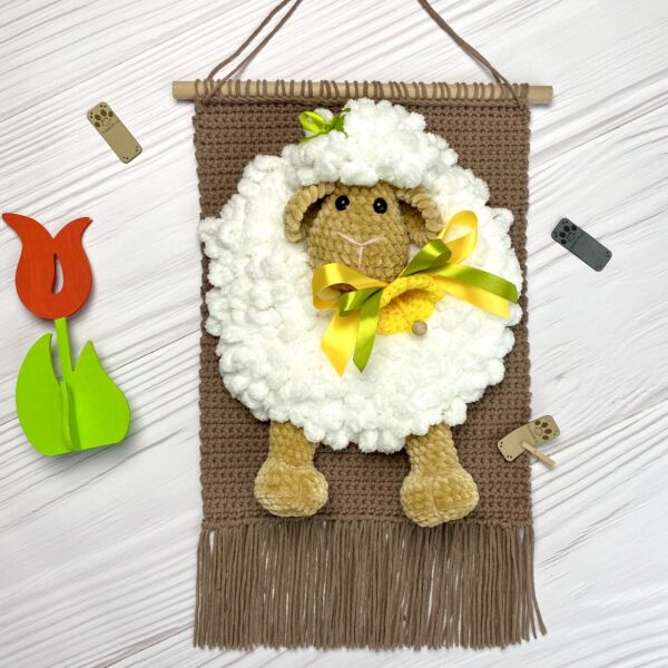 Macaw with a sheep (sensory) 4 - macaw with sheep,children's room,decoration for children's room,crochet sheep,macaw for wall,mickey,sensory