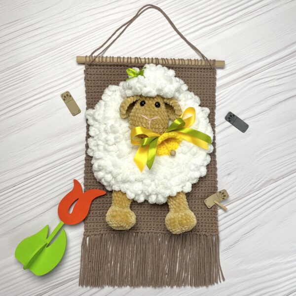 Macaw with a sheep (sensory) 2 - macaw with sheep,children's room,decoration for children's room,crochet sheep,macaw for wall,mickey,sensory