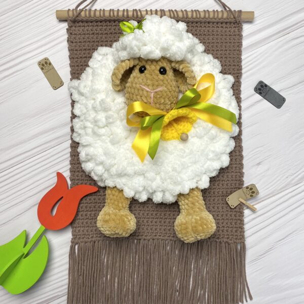 Macaw with a sheep (sensory) 5 - macaw with sheep,children's room,decoration for children's room,crochet sheep,macaw for wall,mickey,sensory