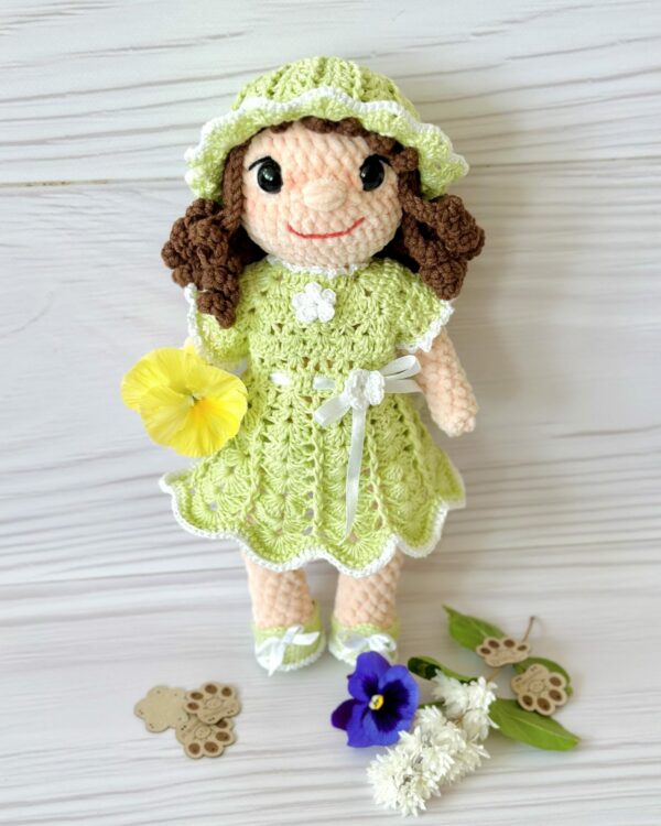 Rag doll Susie 35 cm + hat 8 - rag doll, crochet doll, dress up doll, gift for girl, girl's room, gift for her