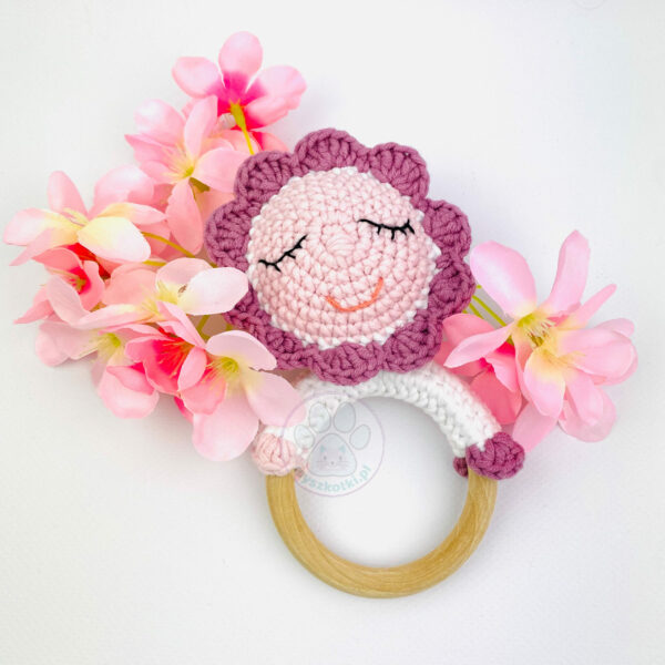 Flower rattle and teether 1 - rattle,teether,flower,baby,forbabies,baby shower,gift idea for baby, baby gift idea,newborn, handmade rattle, wooden teether ring