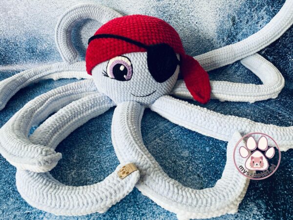Octopus - pirate 70cm 3 - Octopus - pirate 70cm,crochet octopus,pirate hat,pirate eye patch,pirate headband,pirate band,pirate scarf,pirate costume,crochet mascot,big octopus,gift idea,for boy,baby room,for kids,baby shower,baby shower